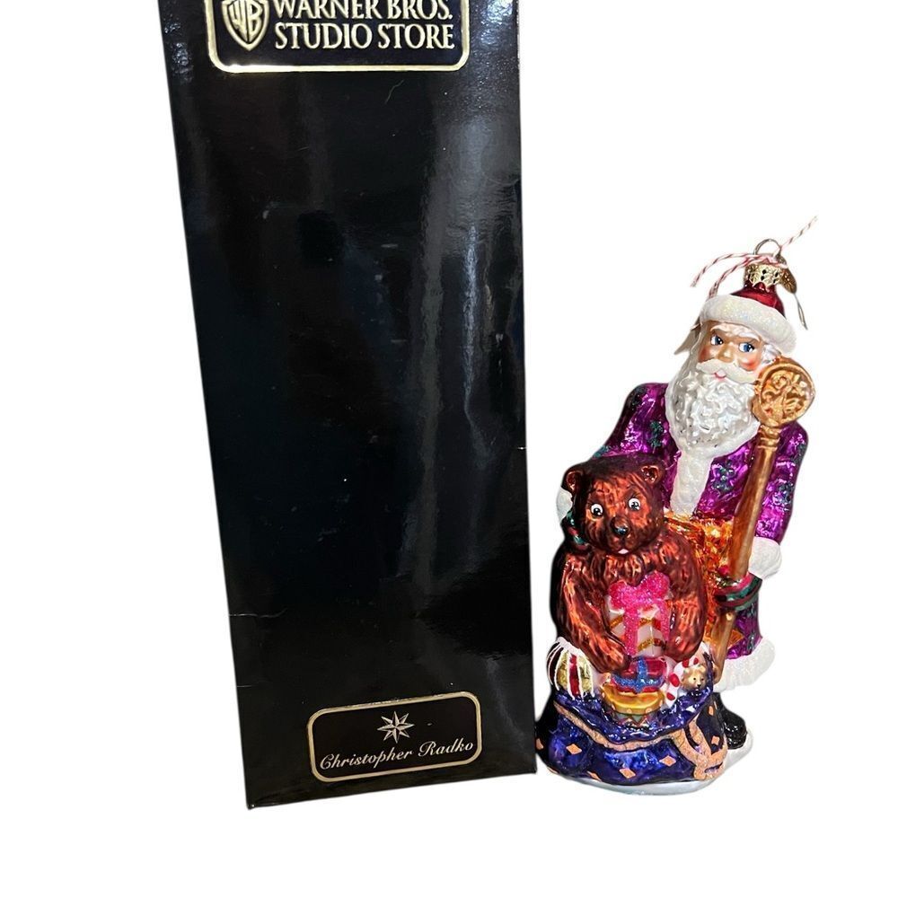 Christopher Radko Santa and Bear Ornament - Purple and Red Delight